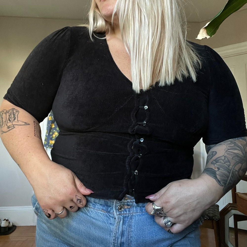 Black velvet corduroy top